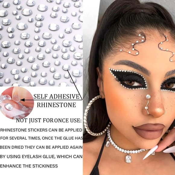 2 Sheets Self Adhesive Rhinestones for Makeup Eyes Face Jewels - Picture 4 of 7